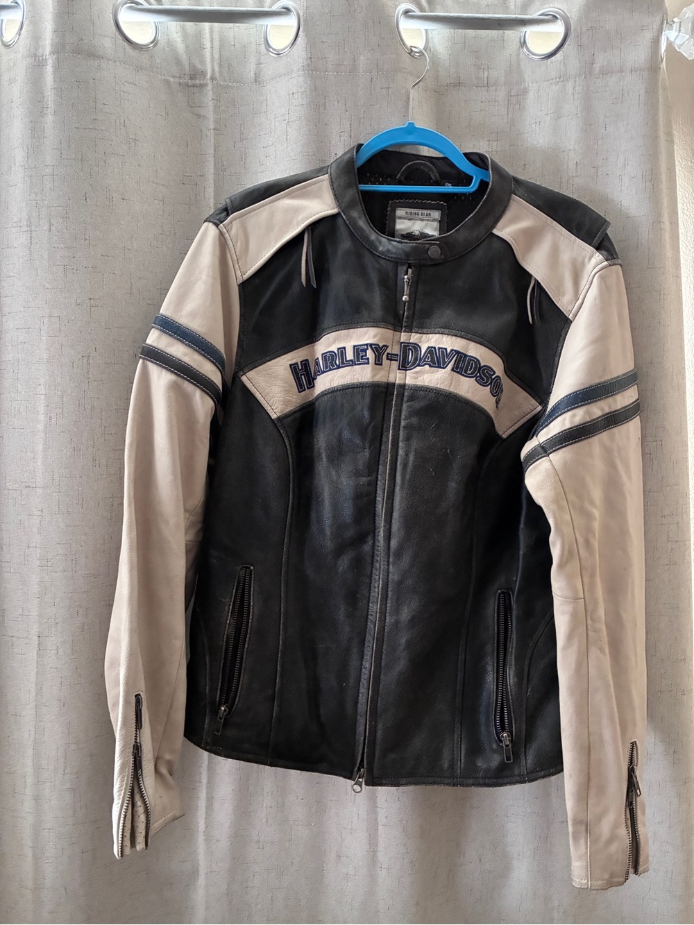 Harley-Davidson Black and Cream Leather Motorcycle Jacket